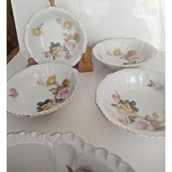 Antique Bavaria Schumann Arzberg Porcelain Serving Bowl and 4 nappies 1920's - Picture 13 of 16